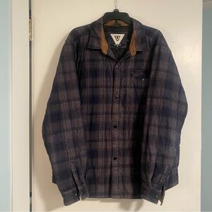 Vissla Eco-Zy Polar Flannel Men's Plaid Shacket Navy Blue Brown XL Gorpcore Warm